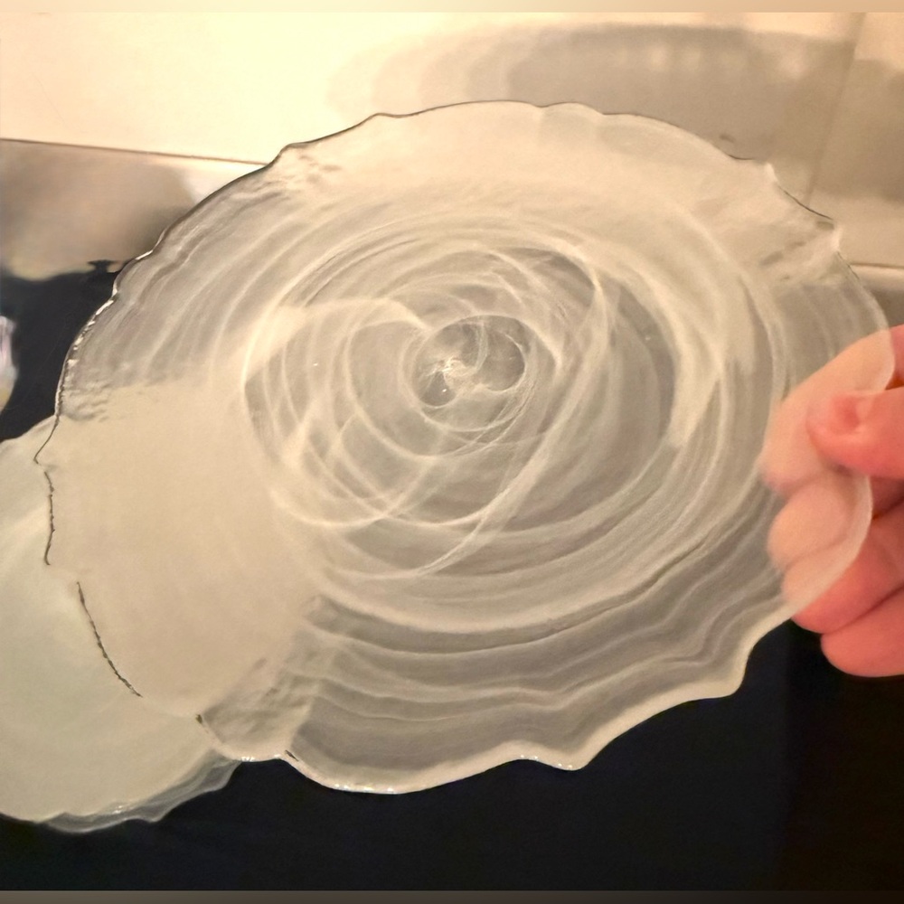 4 Artistic Accents Alabaster white swirl plates. 8.25” Turkish